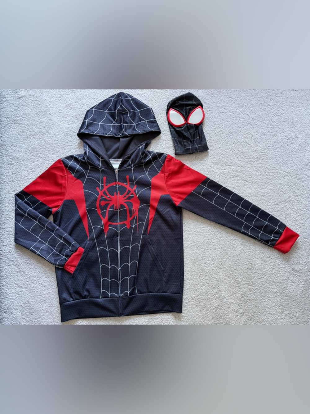 Spider-Man Themed Hoodie Costume with Mask - Black & Red